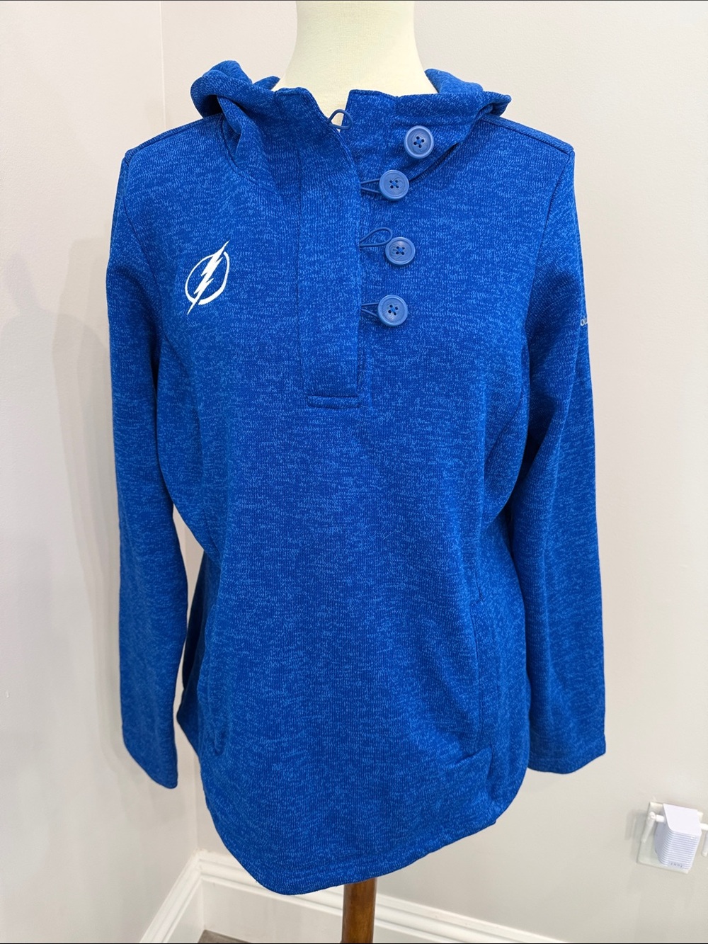 Columbia Royal Blue Hooded Pullover with Button Placket